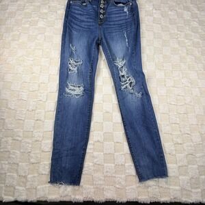 Judy Blue Skinny Fit Women's Distressed Button‎ Fly Jeans 7/28 with 26 In Inseam